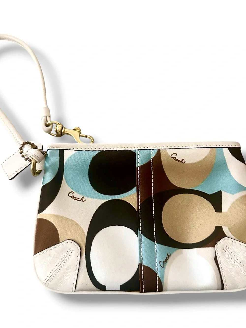 Coach Ergo Poppy Wristlet in Blue, Brown and Cream with Signature Circle Print - Picture 3 of 15